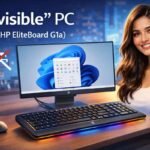 Futuristic workspace with HP EliteBoard