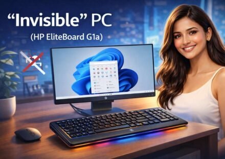 Futuristic workspace with HP EliteBoard