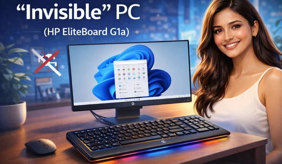 Futuristic workspace with HP EliteBoard