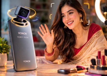 robot phone-Smartphone in action with influencer vlog