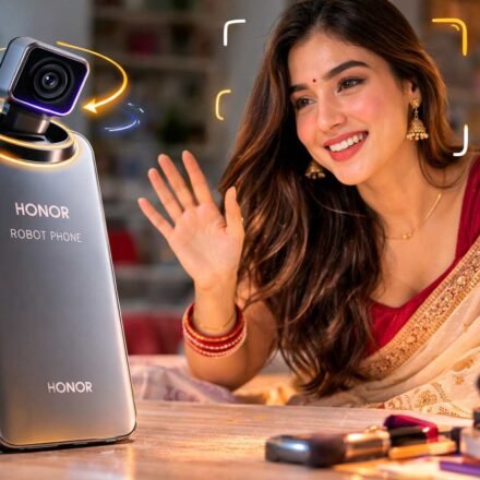 robot phone-Smartphone in action with influencer vlog