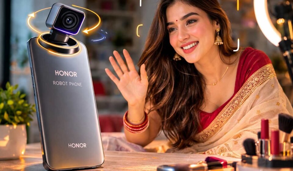 robot phone-Smartphone in action with influencer vlog